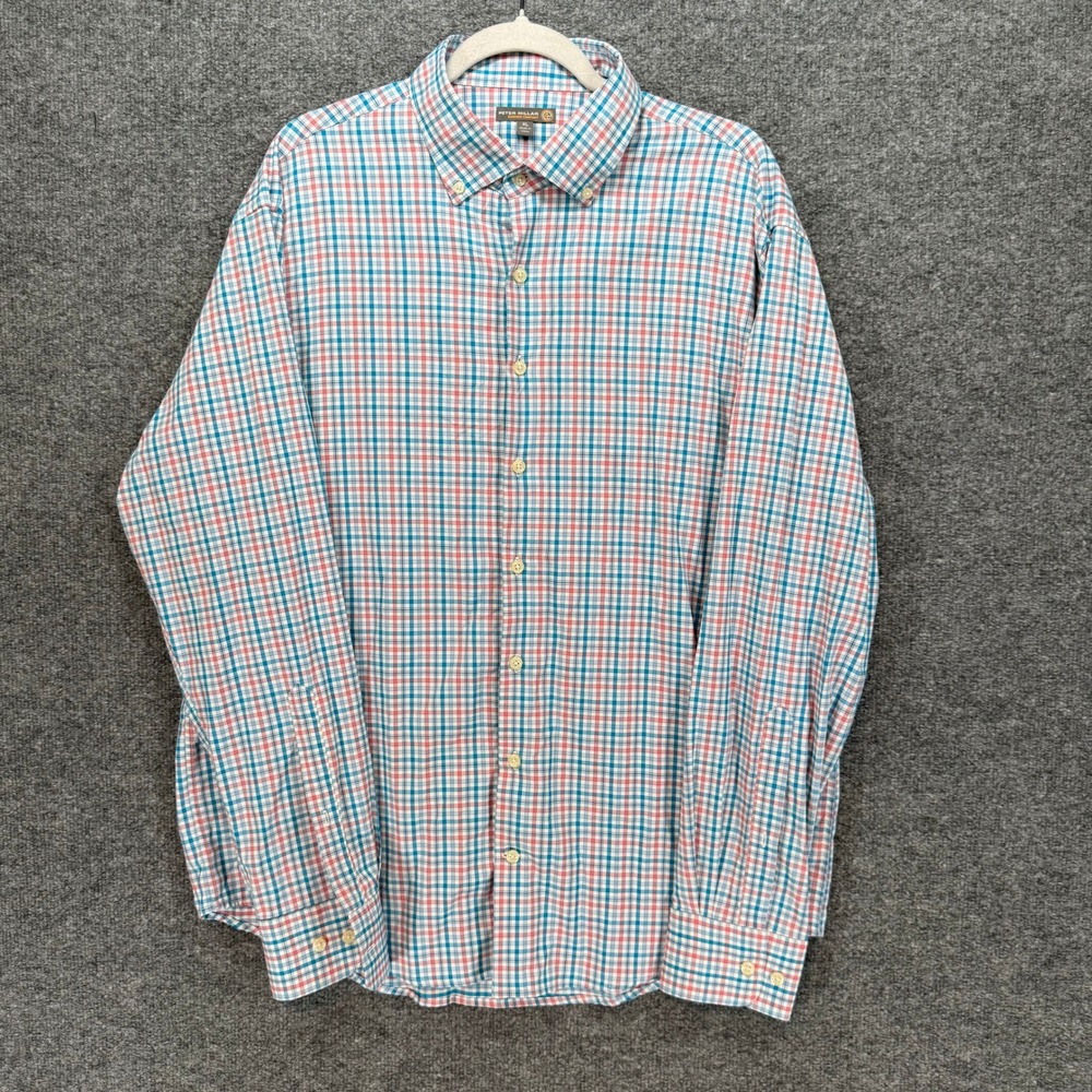 Peter Millar Button Up Shirt Men XL Multicolor Plaid Stretch Summer Comfort Golf